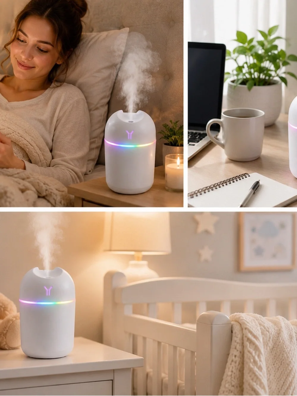 NWT USB Colorful Cool Mist Humidifier 220mL LED Night Light